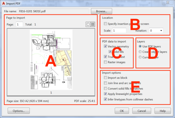 AutoCAD PDF Import options