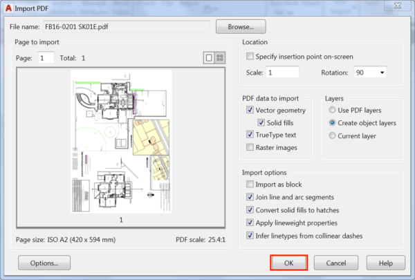 AutoCAD Import PDF Options