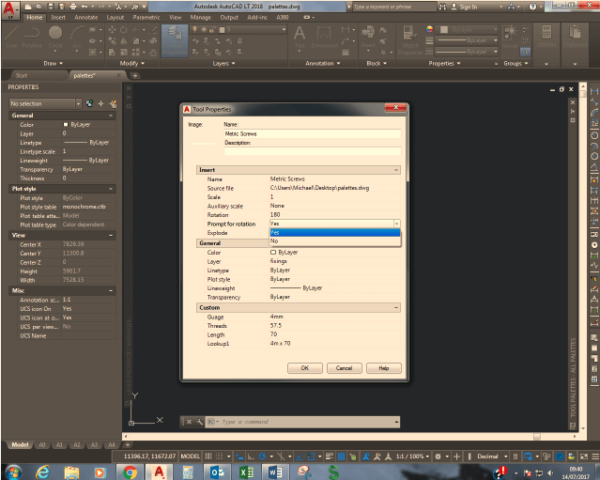 AutoCAD tool palette Tool properties