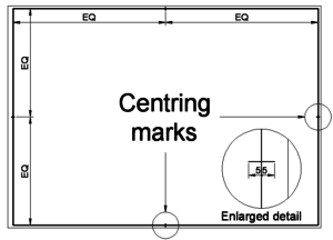 BS ISO Centring marks from BS EN 5457 Technical product documentation - Size and layout of drawing sheets