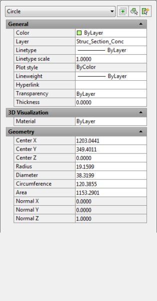 The AutoCAD Properties palette - Circle properties