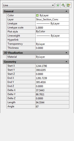 The AutoCAD Properties palette - Line properties