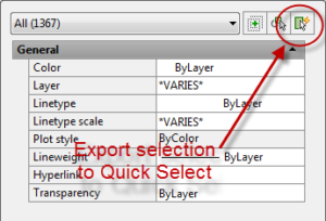 The AutoCAD Properties palette - Select all