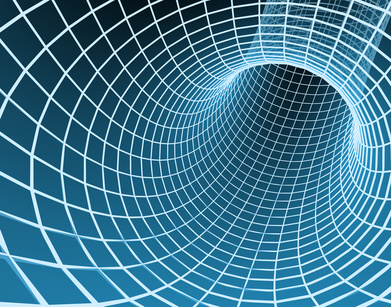 The blue abstract 3d tunnel from a grid